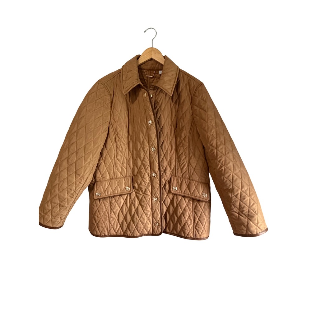 Chicos Quilted Jacket Brown Diamond Stitch Snap Front Equestrian Coat Womens 3
